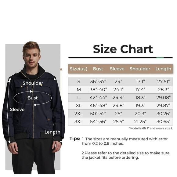 Wantdo Men's Military Jacket Casual Bomber Stand Collar Canvas Sz XL Utility - Picture 3 of 9